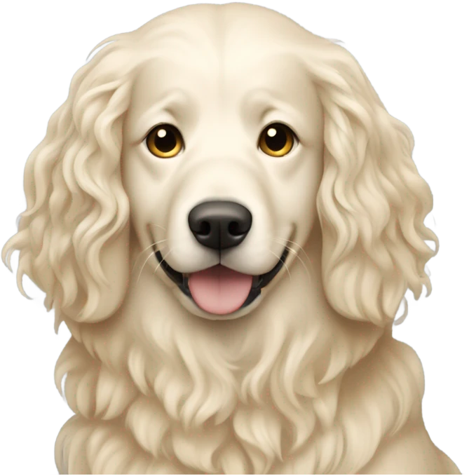  white woman with long dark hair and her English cream golden retriever curly haired dog emoji