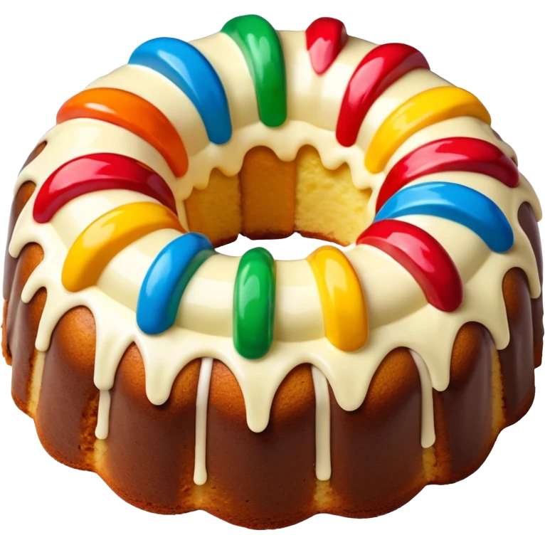 colorful pieces inside of the no frosting Bundt cake emoji