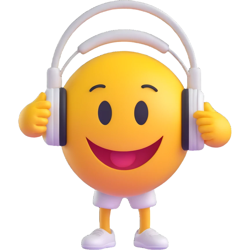 3D smiley emoji, round shape, dancer: wearing dance clothes, headphones, funny face emoji