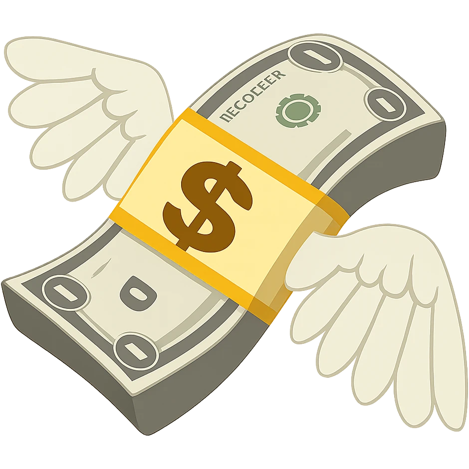 apple style emoji of a dollar bill with wings emoji