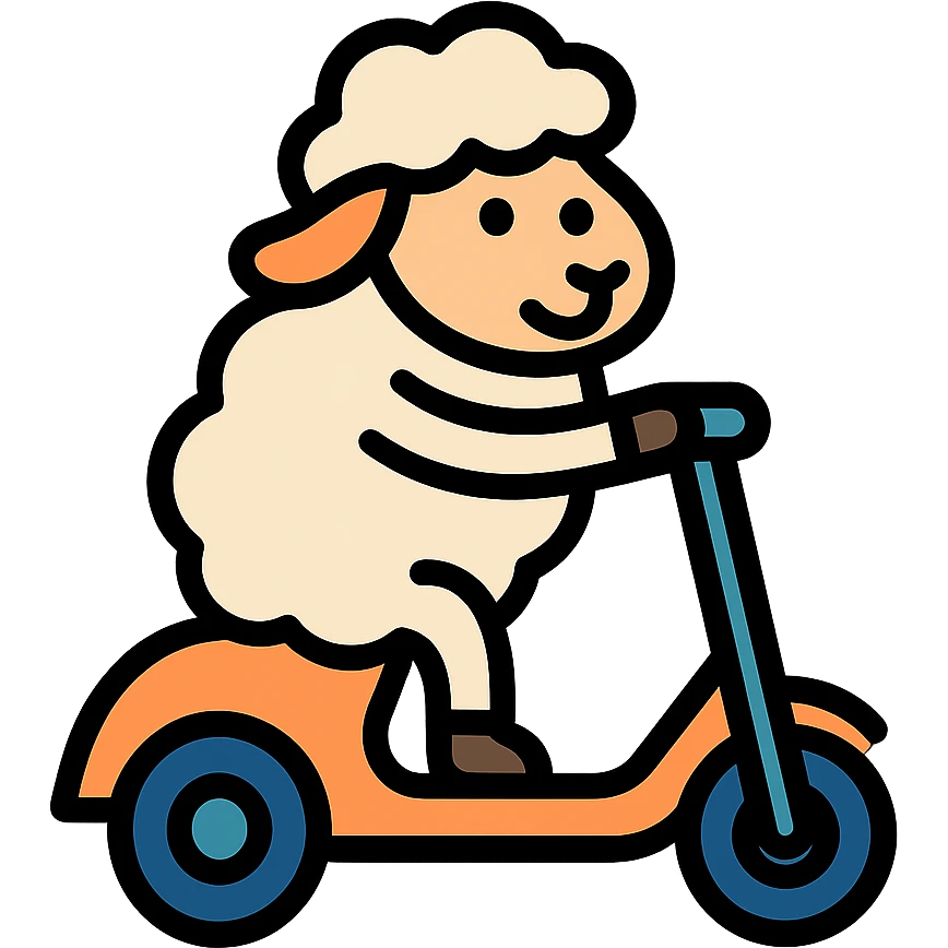 cartoon sheep on a scooter icon emoji