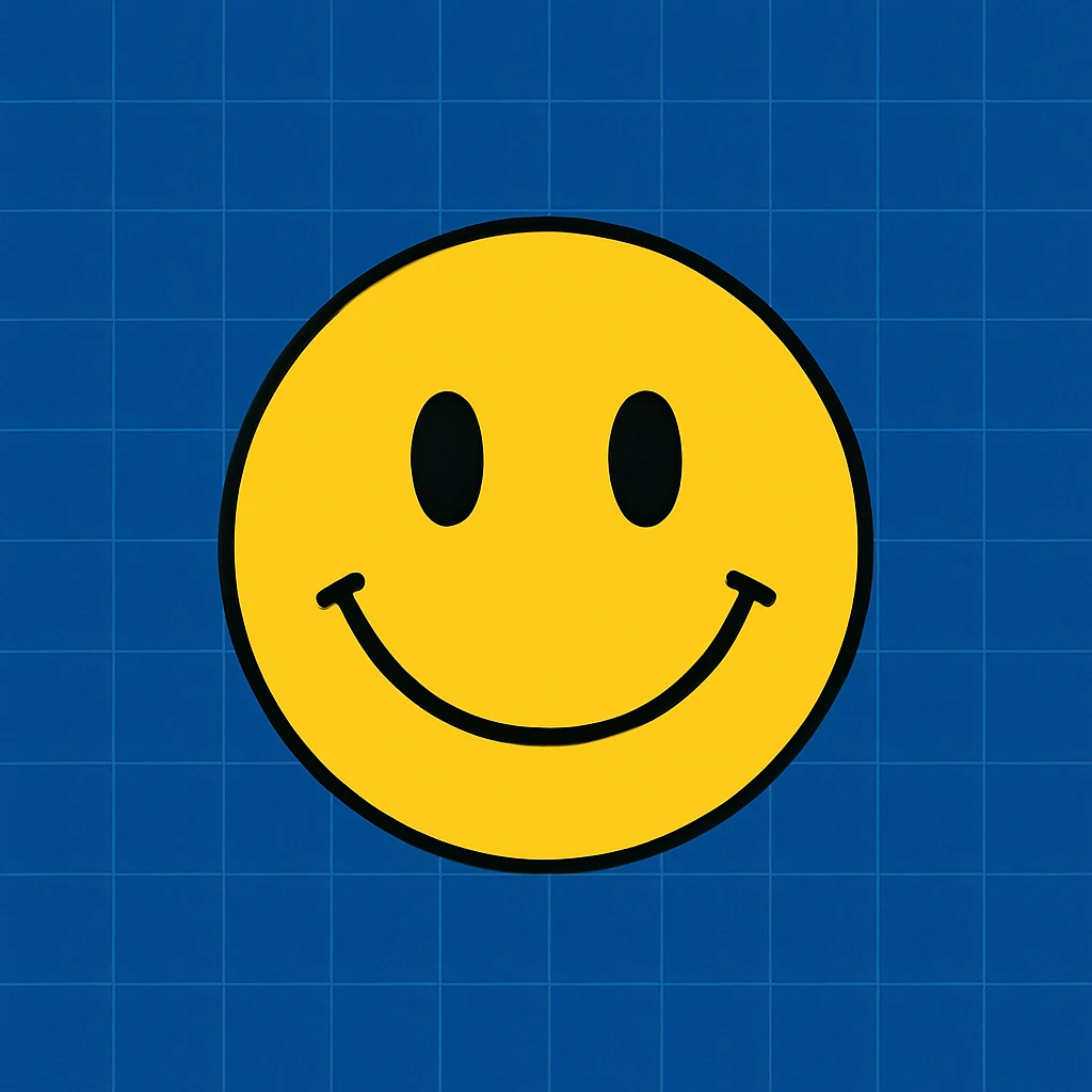 Frame 7: Background is mostly blue, only a little gradient left, grid lines mostly drawn, smiley face unchanged emoji