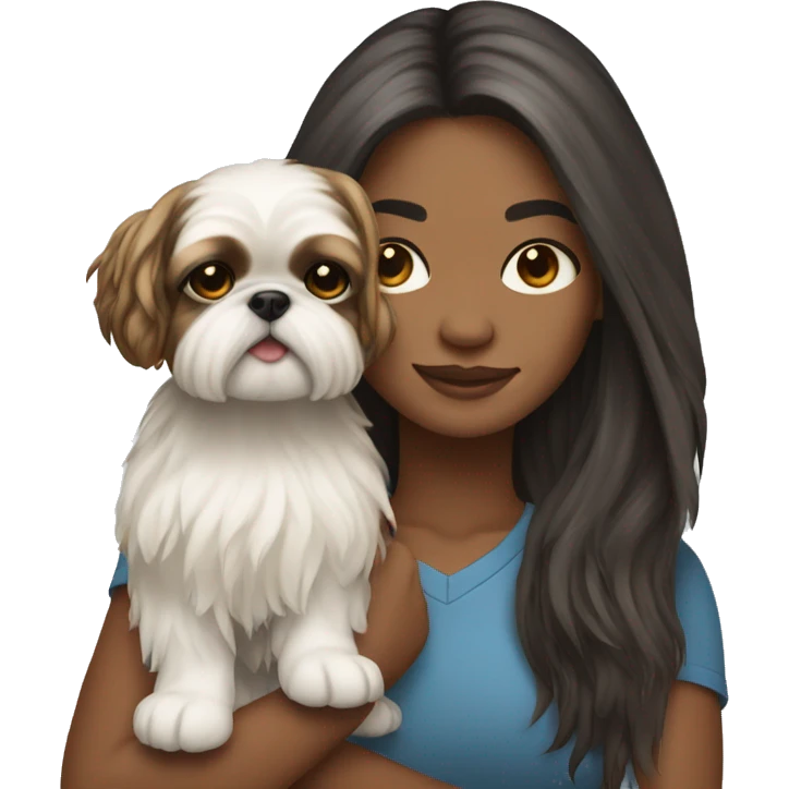 Young woman with a shih tzu in her arms long hair emoji