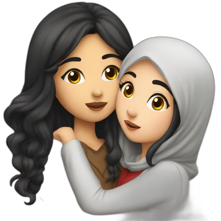 Arab girl kissing Chinese girl emoji