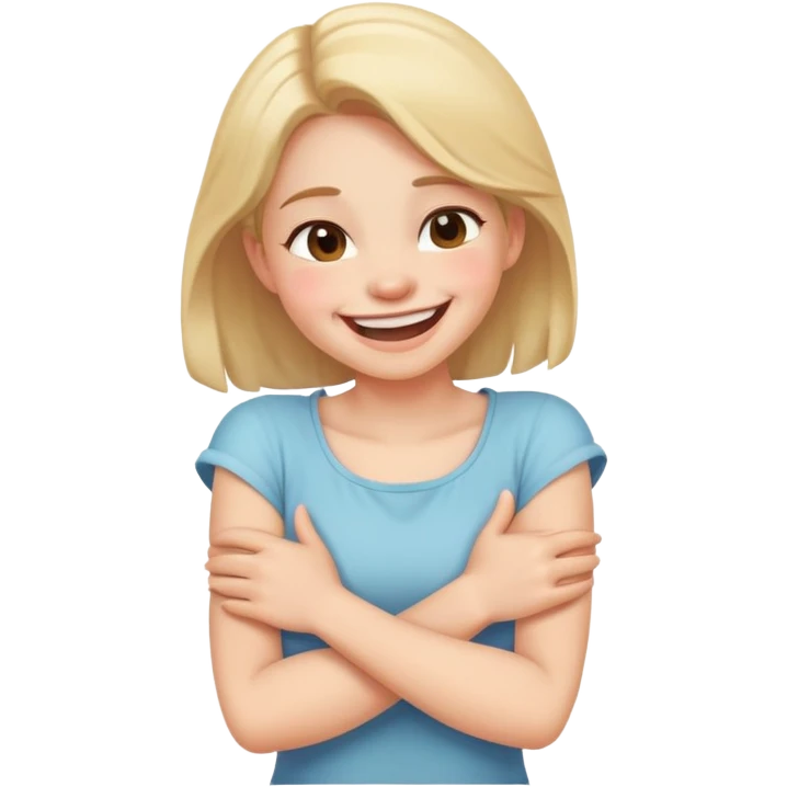 Arms crossed holding neck laughing girl emoji