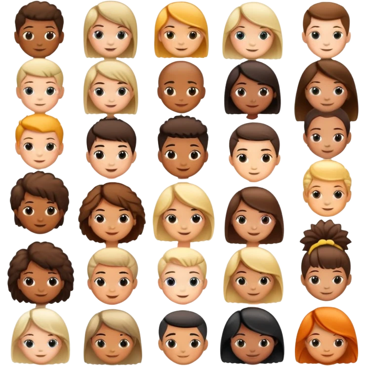 different children's hairstyles, cheerful and diverse emoji
