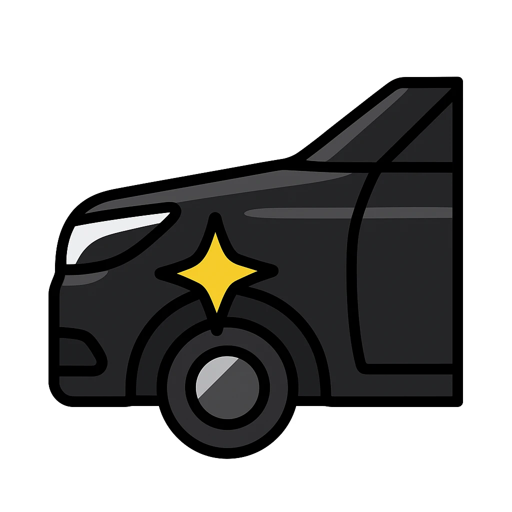 small bright silver or gold star on the glossy black surface of a high-end car, main color glossy black, subtle reflections, emphasis on mirror-like shine, modern and clean, not overloaded emoji