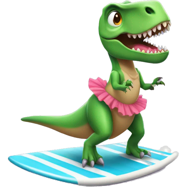 t-rex wearing a tutu on a surfboard emoji