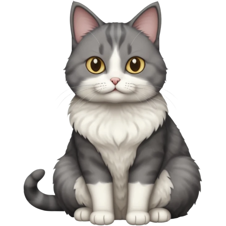 full body dumb looking large short hair dark grey and white cat emoji
