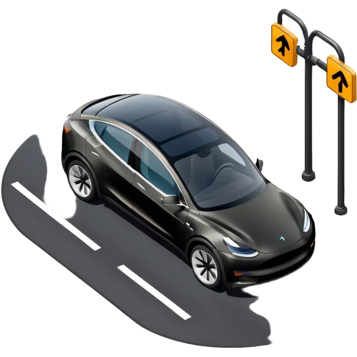 A Tesla Model Y parallel parking at a curb, from above emoji