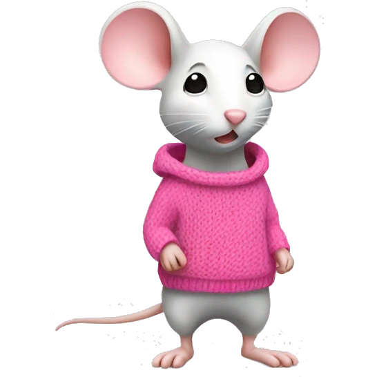 white mouse，full body，side view with pink sweater emoji