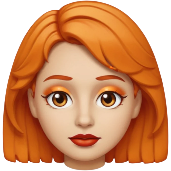 A person emoji with light skin, short orange wavy hair swept to one side, matching orange eyebrows, brown eyes, an oval-shaped face, a small nose, and dark lipstick. emoji