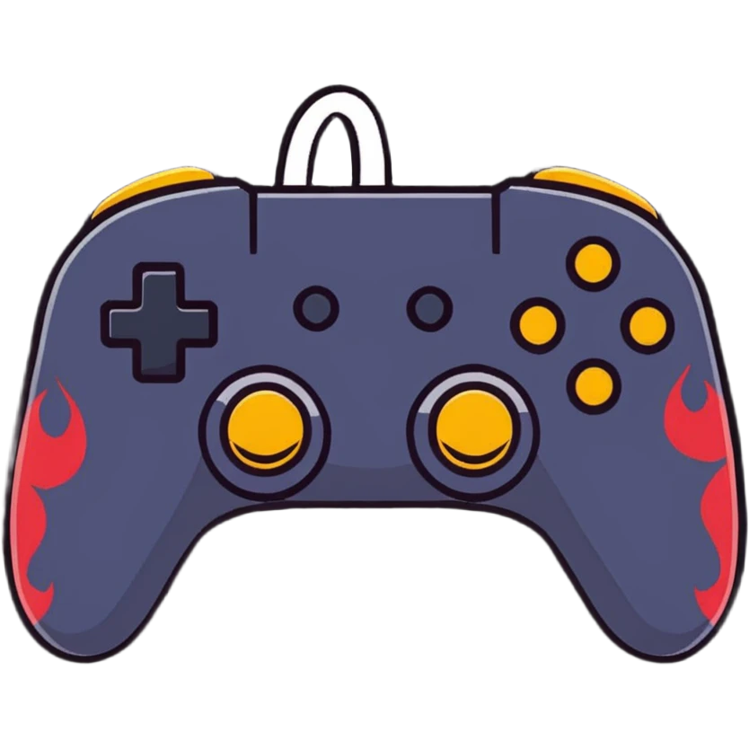 gaming controller with flames emoji