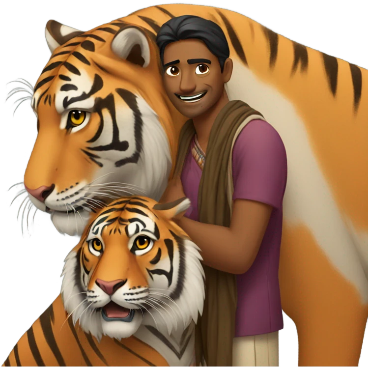Indian man hugging tiger emoji