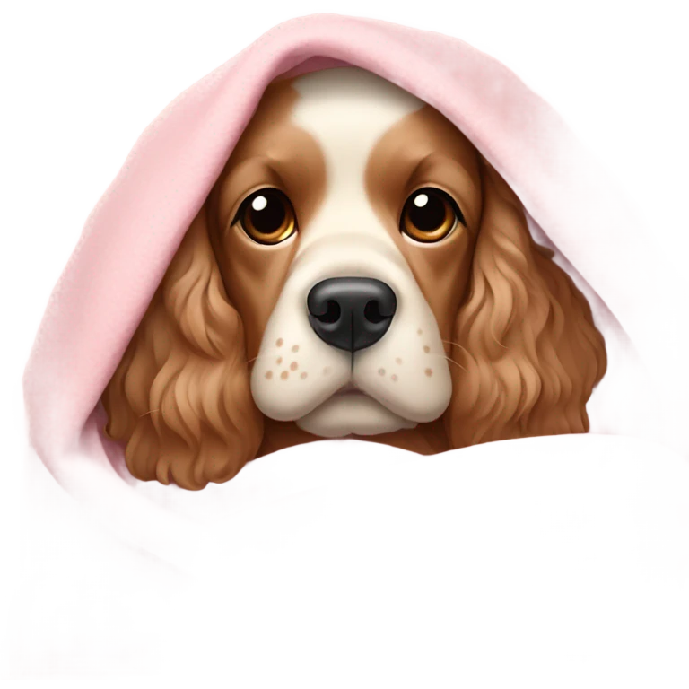 Cocker spaniel in a pink blanket emoji