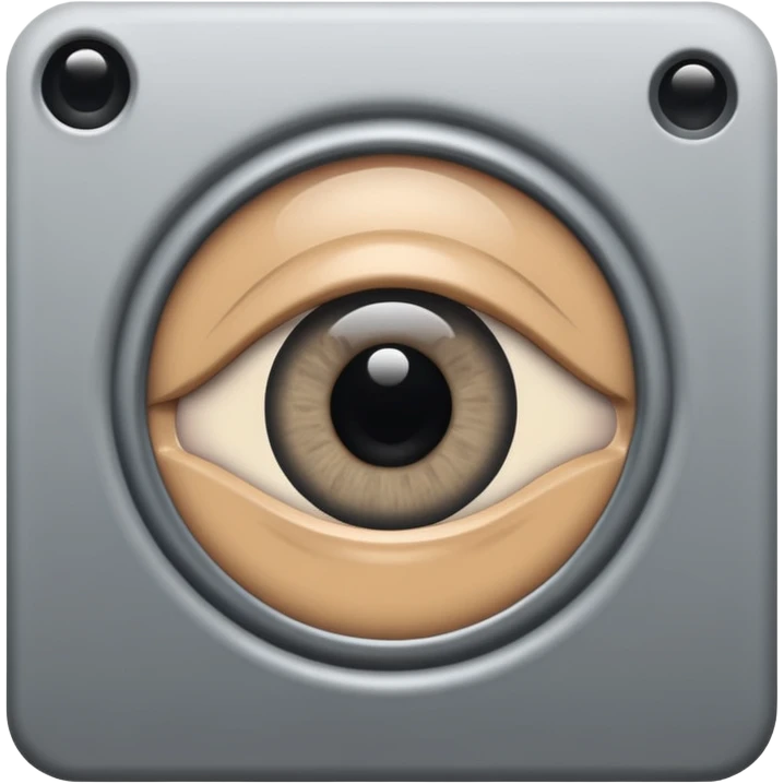 Minimalist emoji-style sticker of a peephole with a realistic eye looking out from inside. Black and gray tones, flat icon, centered eye.
 emoji