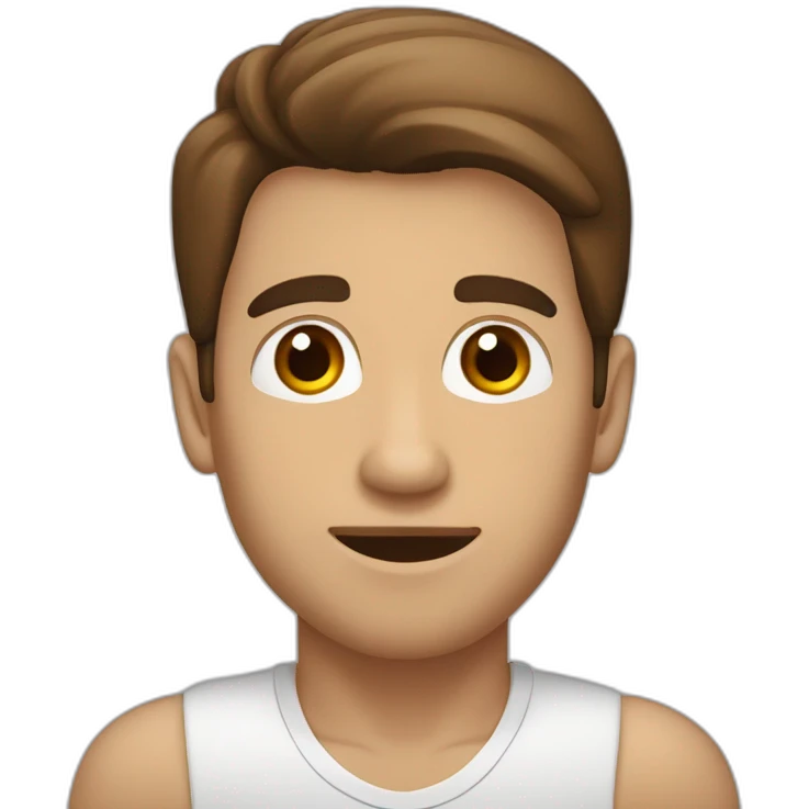 hombre joven de piel blanca, ojos marrones y tupé castaño emoji