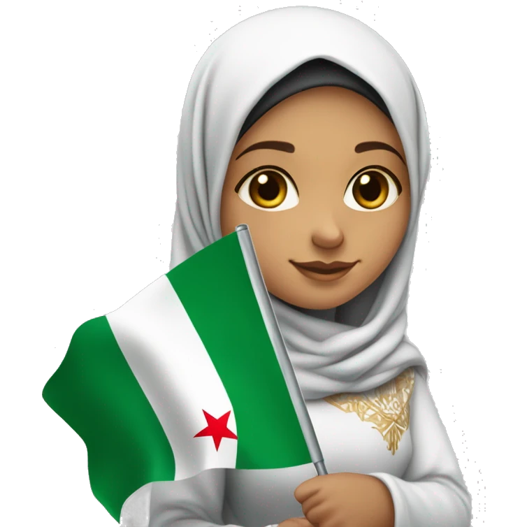 Algerian girl with An Algerian flag hijab🇩🇿 holding in hand the Palestinian flag 🇵🇸 emoji