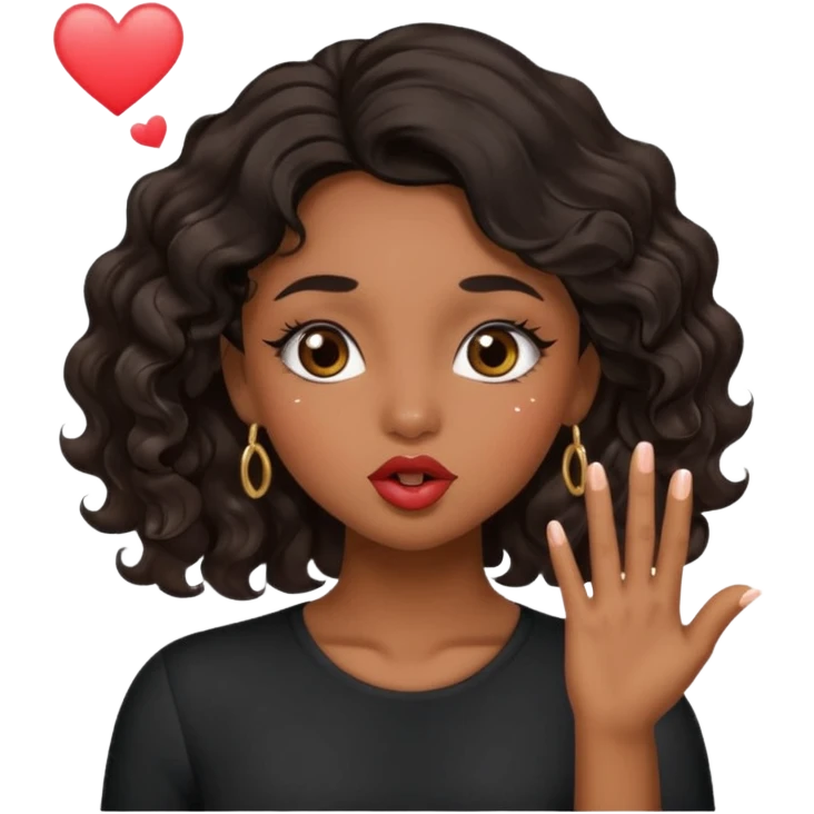 A brown skin girl with black wavy hair with long eyelashes blowing kisses emoji