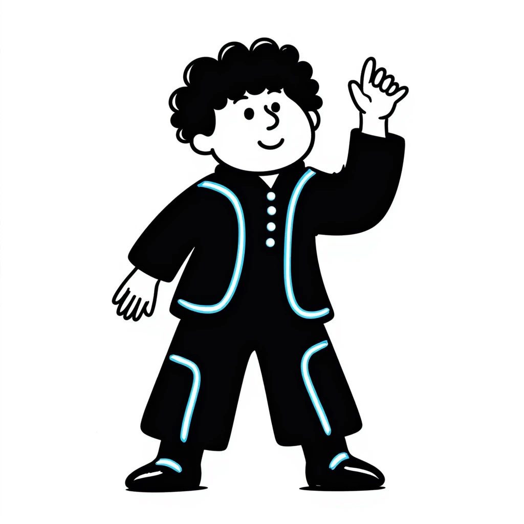Cabbage Patch Kid in Tron suit with glowing blue lines, 80's retro sci-fi style emoji