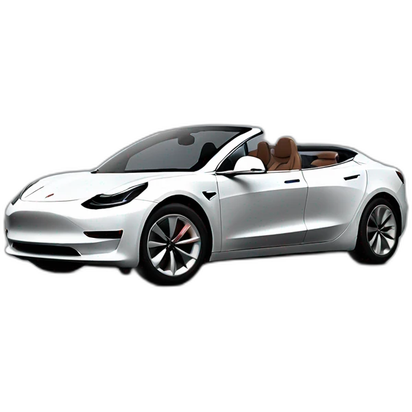 Hyper realistic open top black Tesla Model 3, left side view emoji