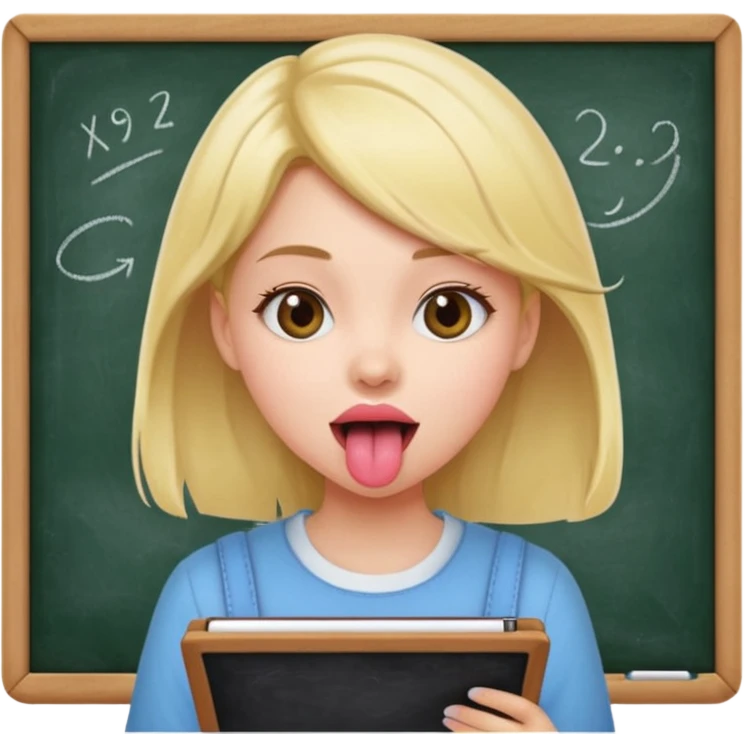 girl taking notes in board, tongue out emoji