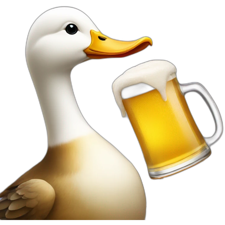 a duck dinrking a beer emoji