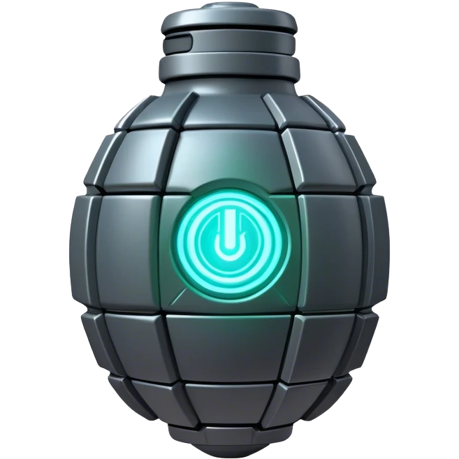 Clash of Clans aesthetic: Cinematic Playful 3D Isometric Plasma Grenade Emoji, rendered in a 3D vector-style similar to standard emojis with minimal shading and bold, simplified shapes. A compact, distinct form with signature details, softly glowing with a futuristic sci-fi warfare charm. Simplified yet unmistakably iconic, highly detailed and consistent, glowing with a soft radiance and high shine. Stylized with a touch of high-tech brilliance and a soft glowing outline, capturing the essence of a beloved gaming relic with a friendly, playful manner! emoji