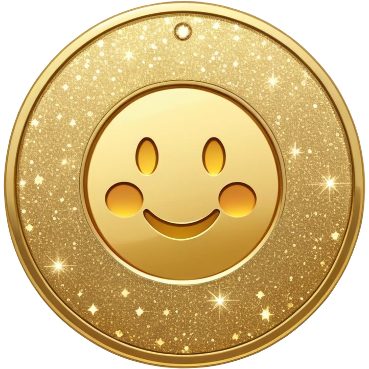 coin with glittery sparkles around it, bright and celebratory emoji