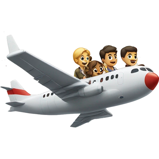 A plane flying with dog on the top of it and five people emoji