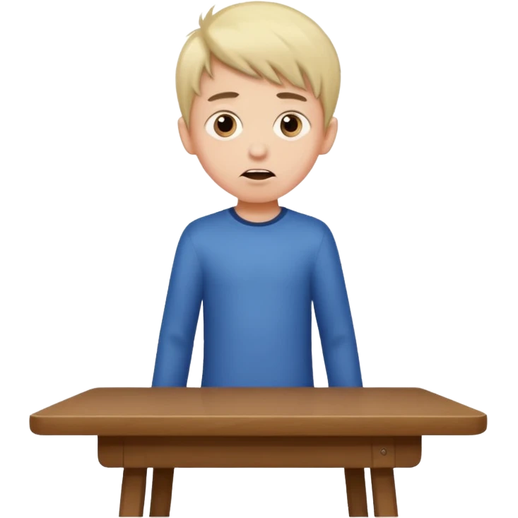 niño parado encima de una mesa con cara de loco emoji