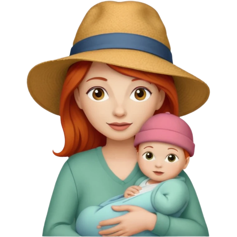 red haired Mother with Hats with her baby emoji