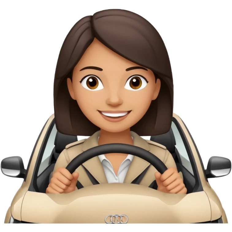 Young adult Woman with dark brown hair driving an Audi a1 fast loving life emoji
