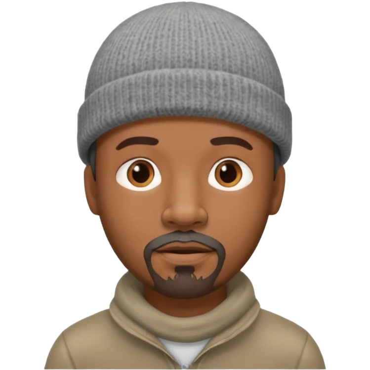 Middle-aged black man, goatee, wearing gray beanie emoji