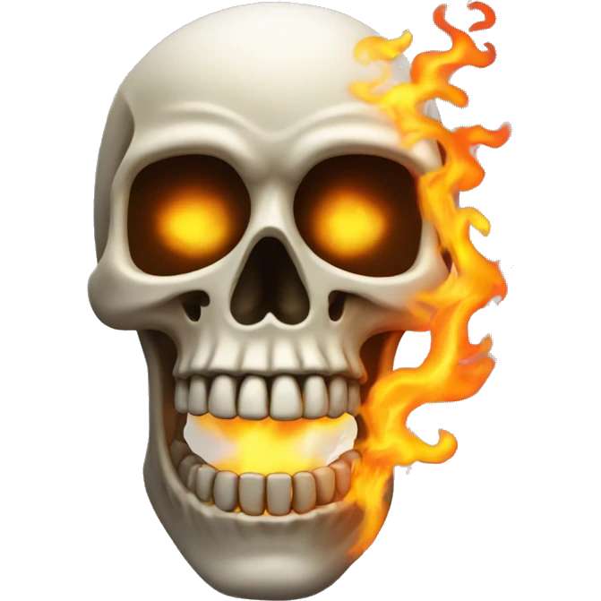 a skeleton head on fire emoji