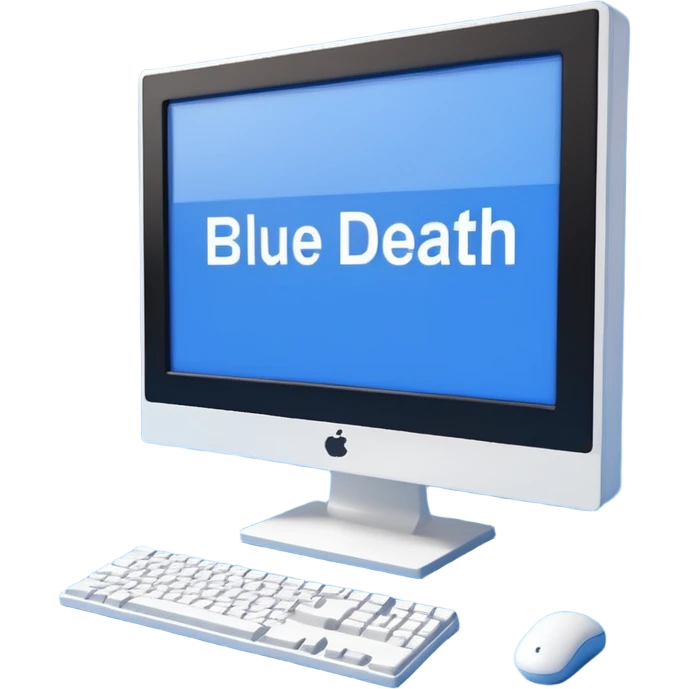 3D render of Blue Screen of Death, digital glitch art aesthetic, data corruption visual, computer monitor displaying a solid blue screen with white text, pixelated distortion, emoji style, isolated on white background --v 6.0. emoji