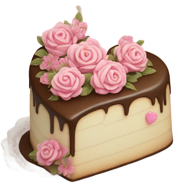 Vintage heart-shaped birthday cake with pink flowers  emoji