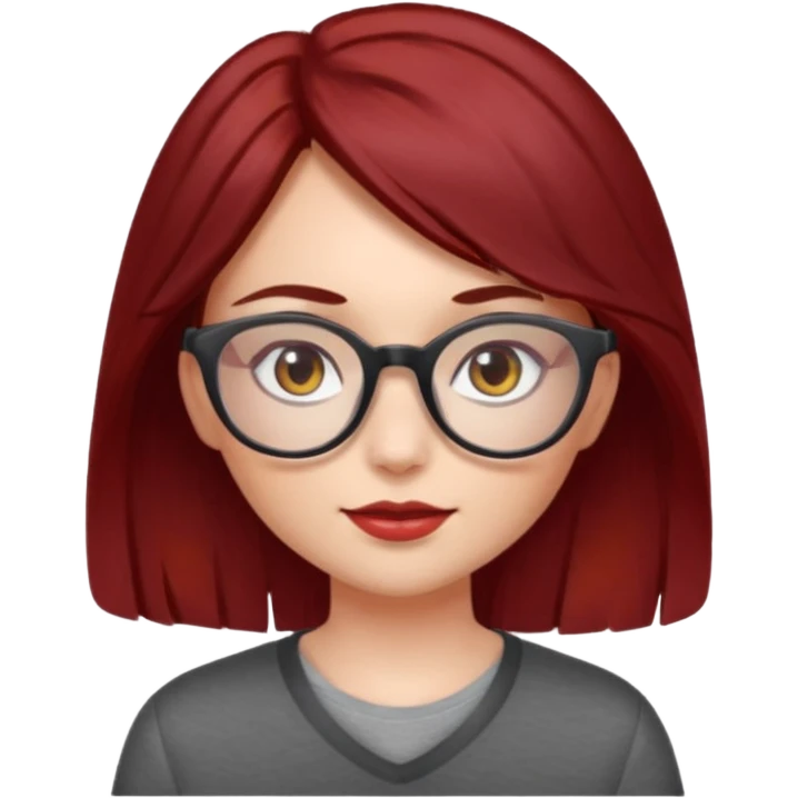 A sun kissed girl with dark red hair and grey eyes and glasses emoji