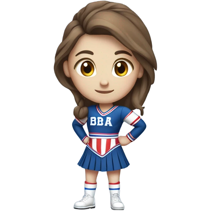 White skin brown hair cheerleader wearing Red white and blue with a B on the front emoji