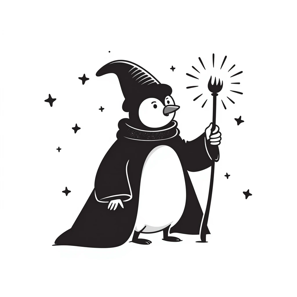 penguin wizard with stars emoji
