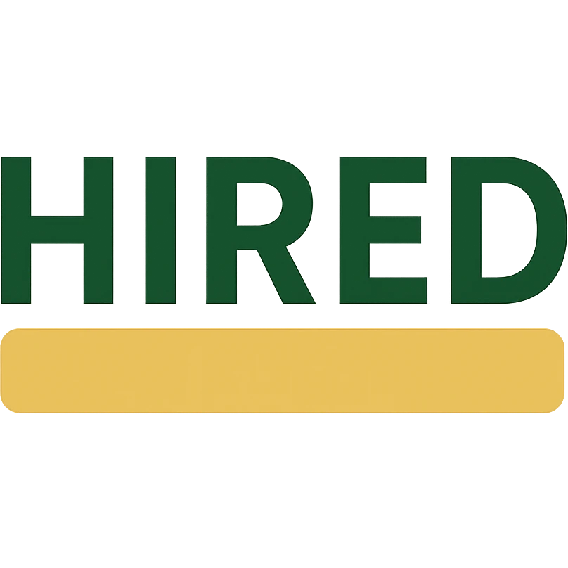hired text logo, professional style, green gold and white color scheme, bold and clear, suitable for digital use, no background emoji
