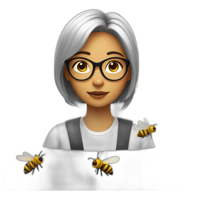 a strong girl with round glasses, working with bees emoji