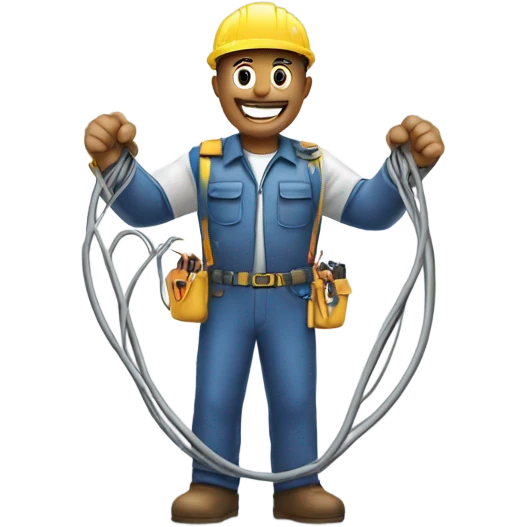 electrician holding two cables, lightning between them emoji