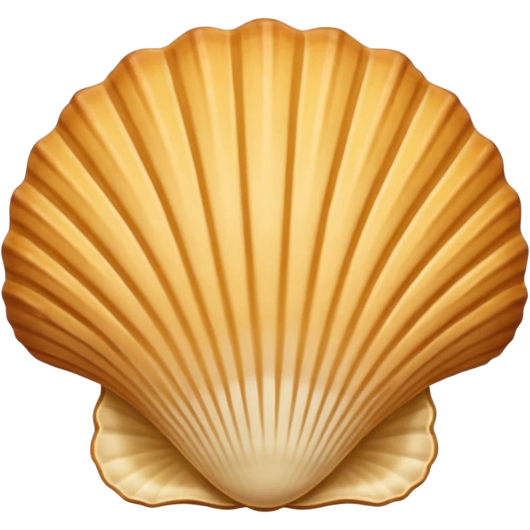 A madeleine pastry. Scalloped seashell shape with four to five vertical lines going in the same direction. Light golden brown. Scalloped edge. Cookie. Flat. Long. Oval shape emoji
