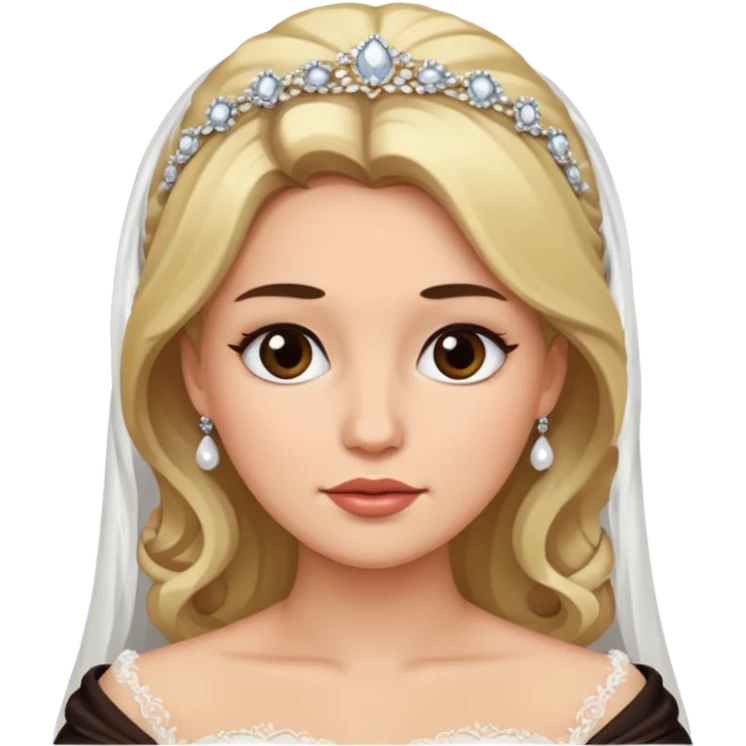 White tanned skin bride with dark brown hair mixed with blonde with a chin on her face emoji