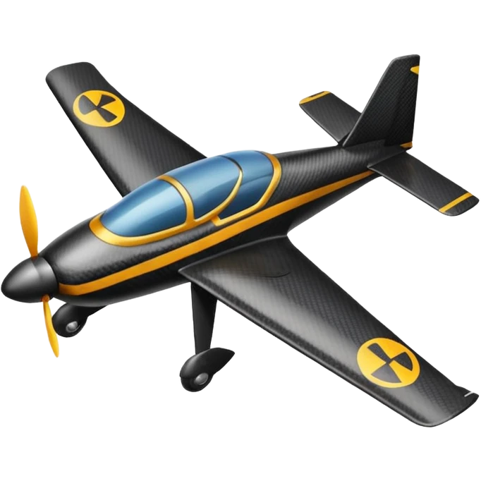 Emoji of a black rc plane. The design is a long thin carbon fiber spar in the longitudinal axe. At the head of the plane, a black carbon fiber long prism where the wings start from. The wings are completely rectangular. The tail is V-shaped emoji