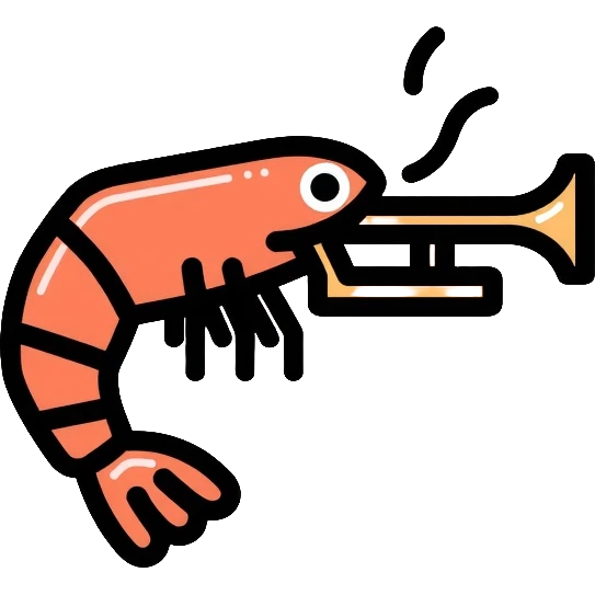 small shrimp plays the trumpet emoji