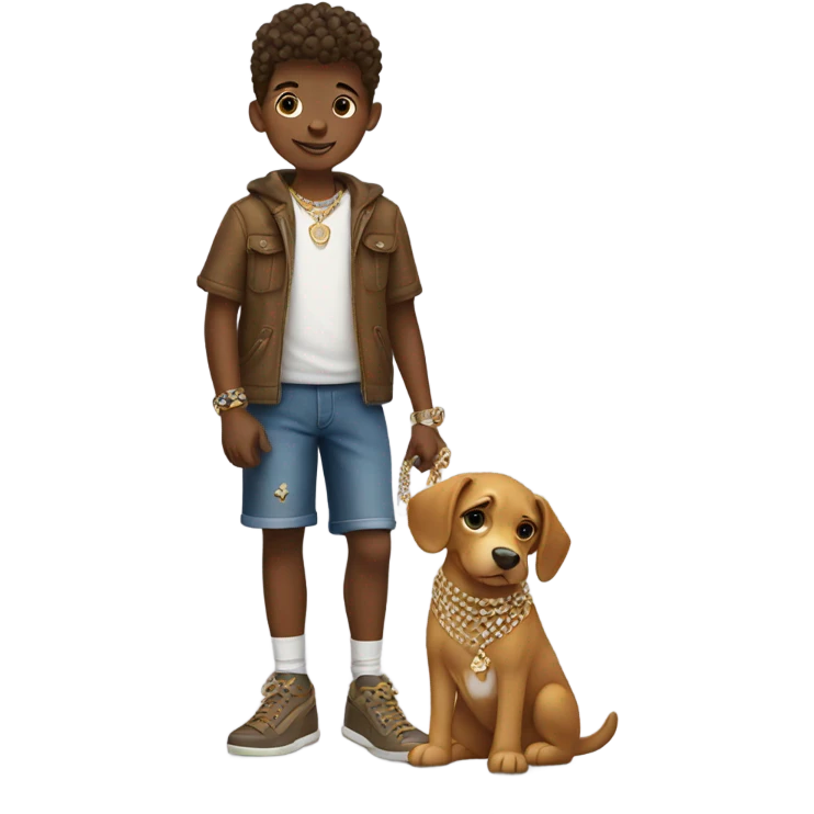boys with dog and jewelry emoji