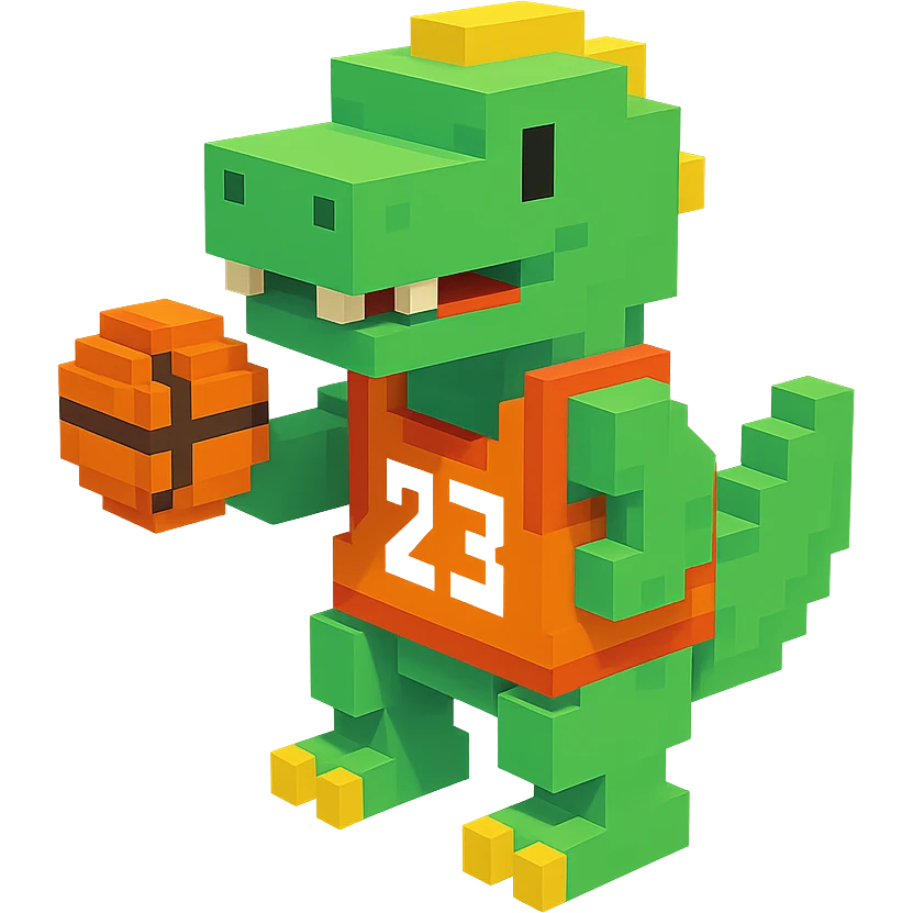 динозавр с баскетбольном мячом в майке с надписью "23", no background  emoji