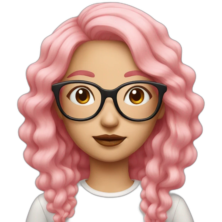 woman peach skin long pink hair square glasses emoji